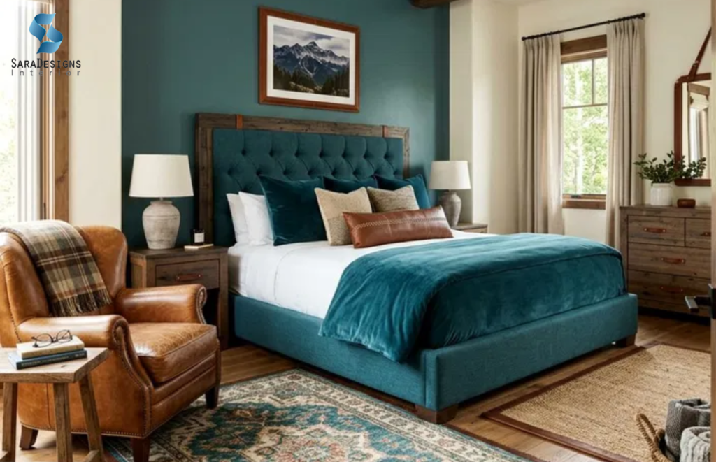 Rustic teal and wood bedroom interior designs