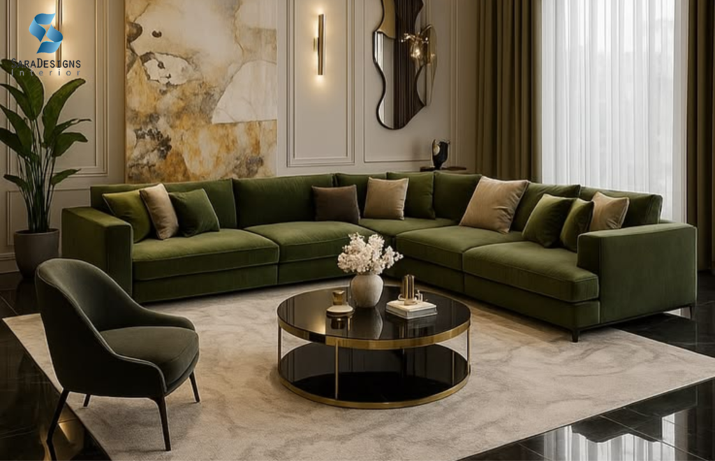 Green & Gold combination for Living Room
