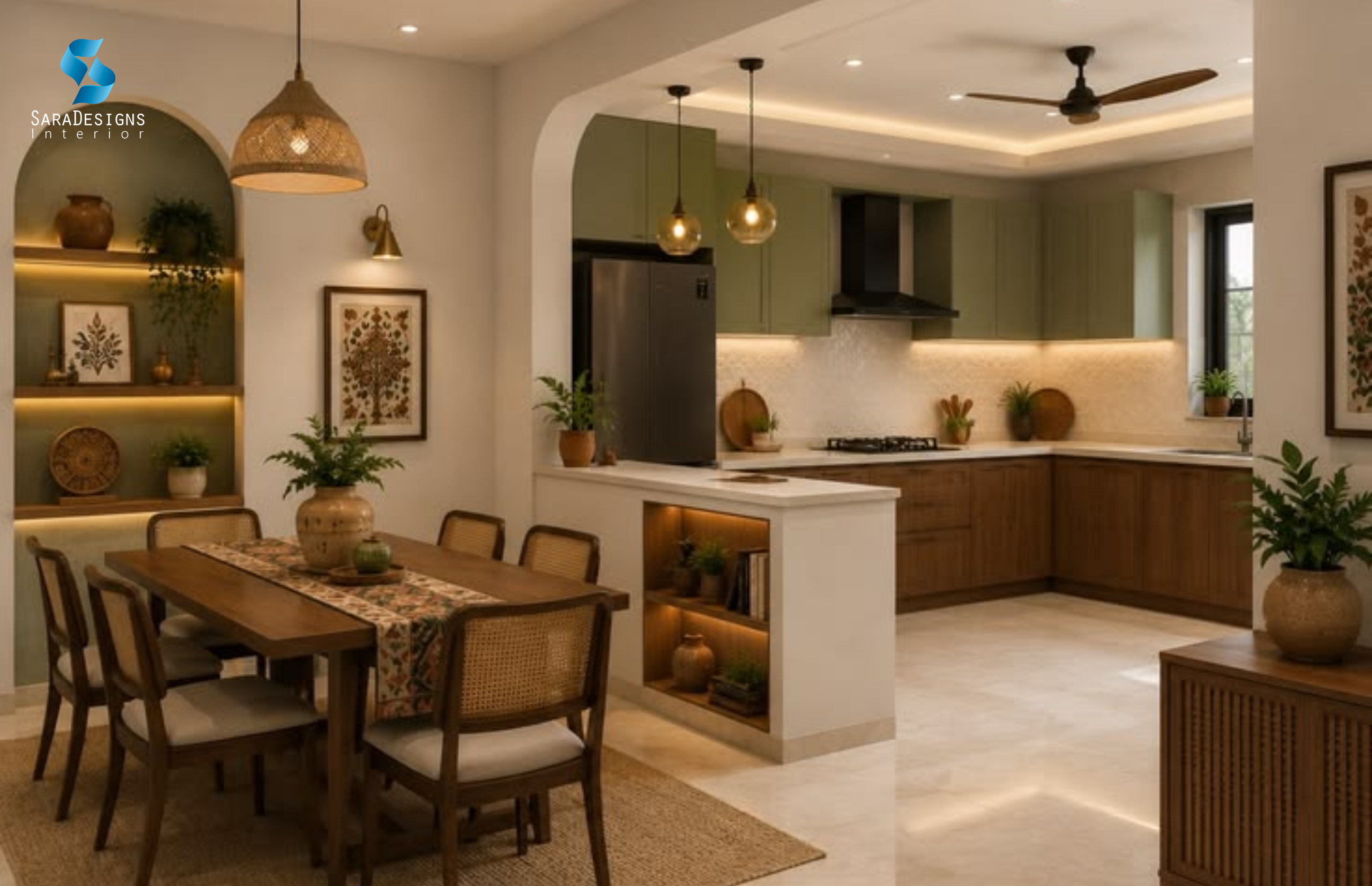 Dinning Area Interior Design with open Kitchen