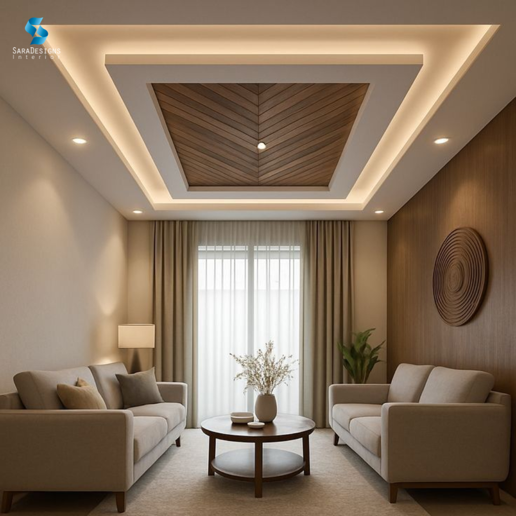 Wooden POP Ceiling Designs for Living Room