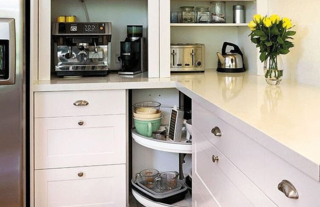 Corner Units That Maximize Hidden Space in small Kitchen