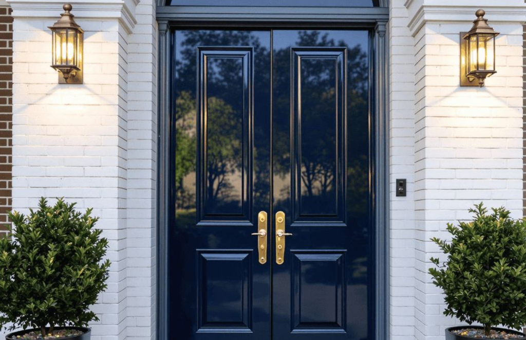 Bold-Colored Wooden Main Door Design