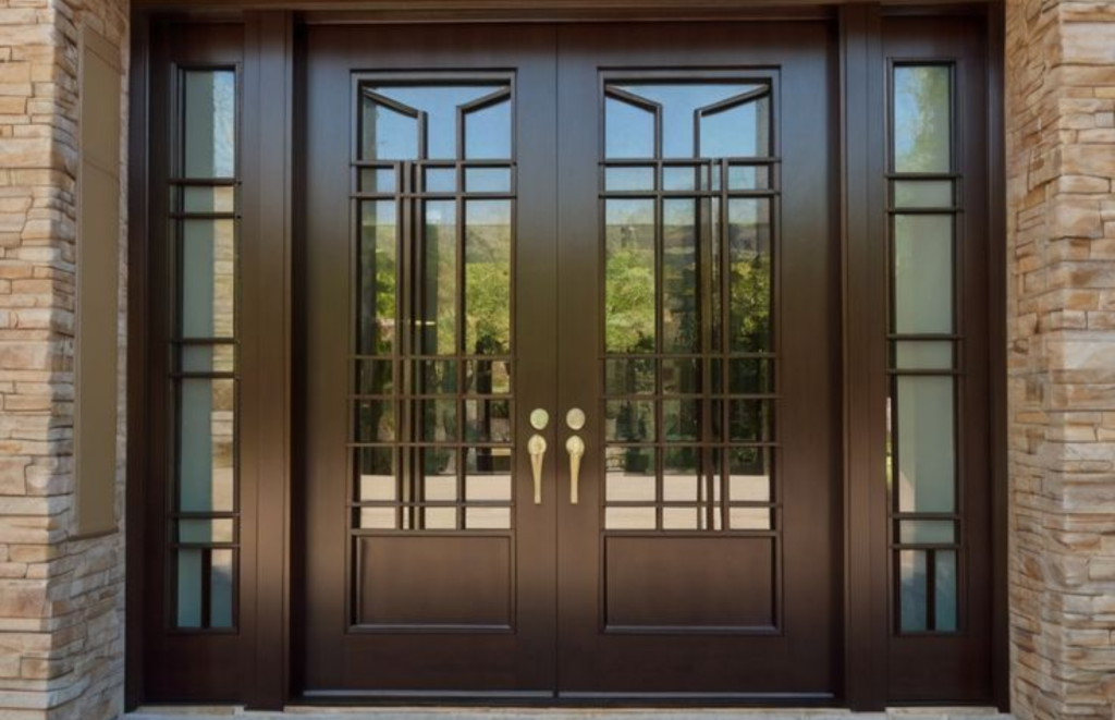 Fluted Glass with Wooden Frame Main Door Designs