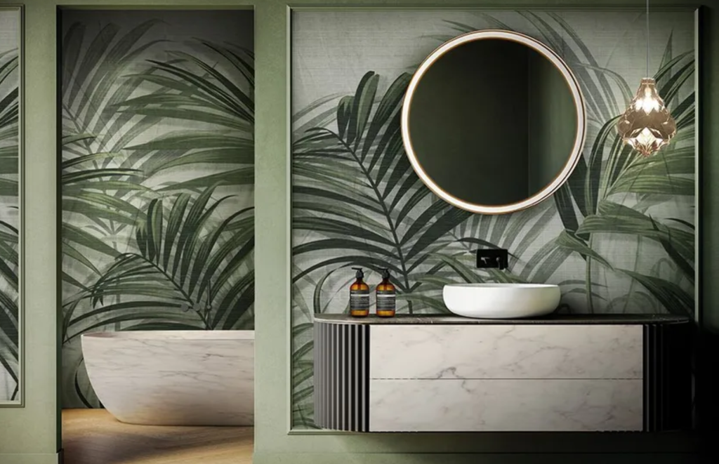 Tropical Floral wallpaper designs for bathroom