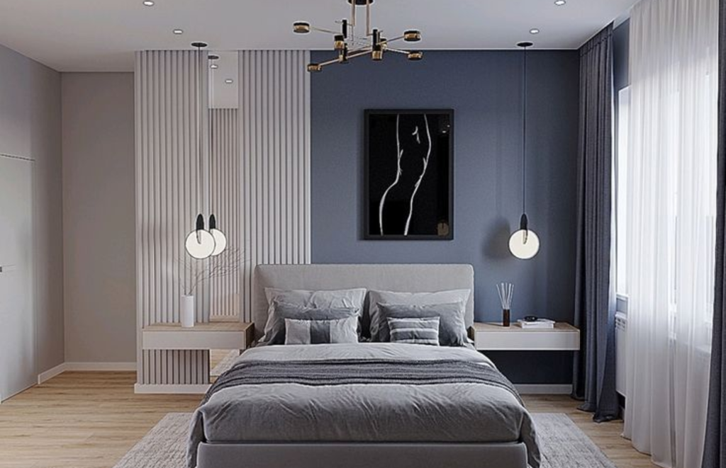 Grey with Navy Blue Bedroom Interior designs