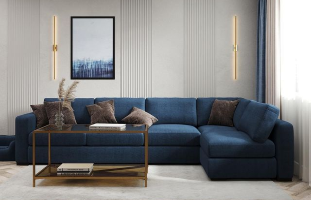 Blue Sofa Designs in Neutral Living Room