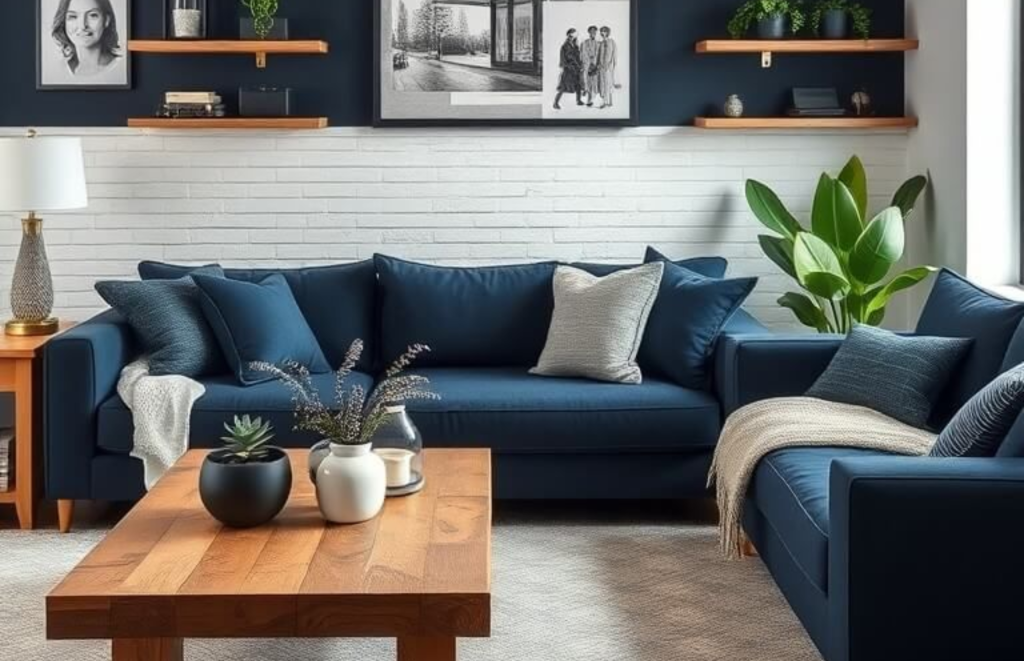 Navy Blue Sofa in Living Room