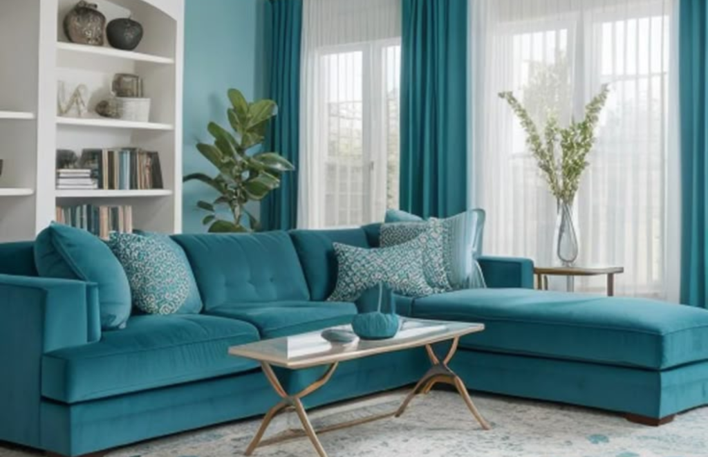 Turquoise & Mixed Blue Tones sofa for living room