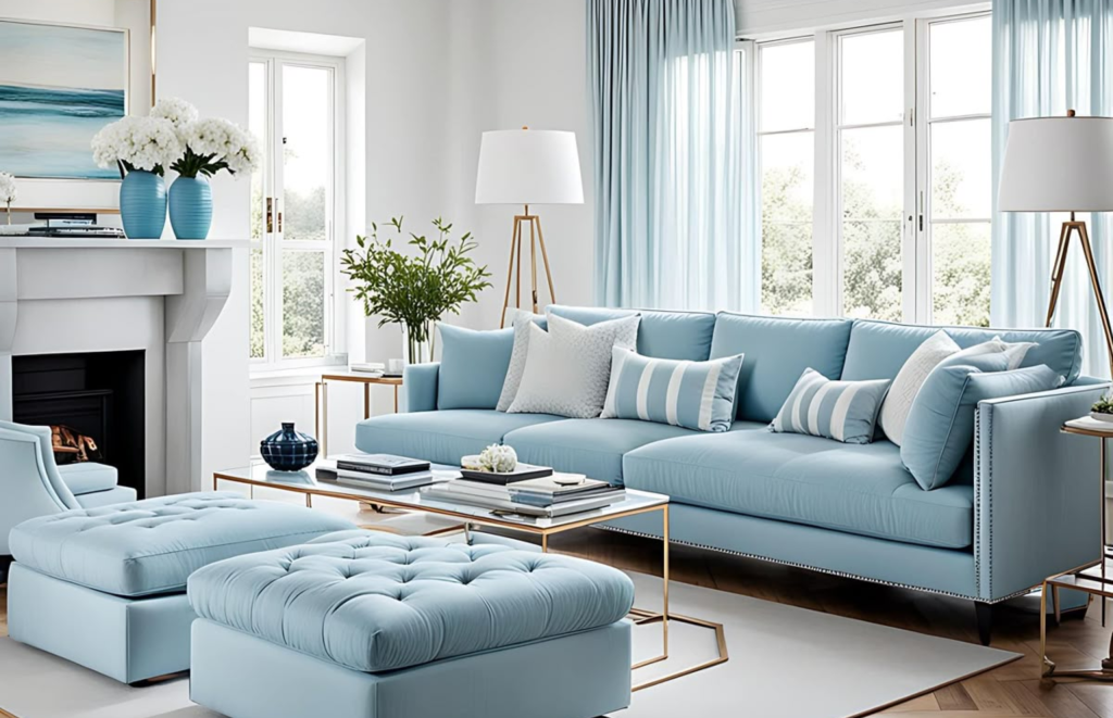 Powder Blue sofa in living room