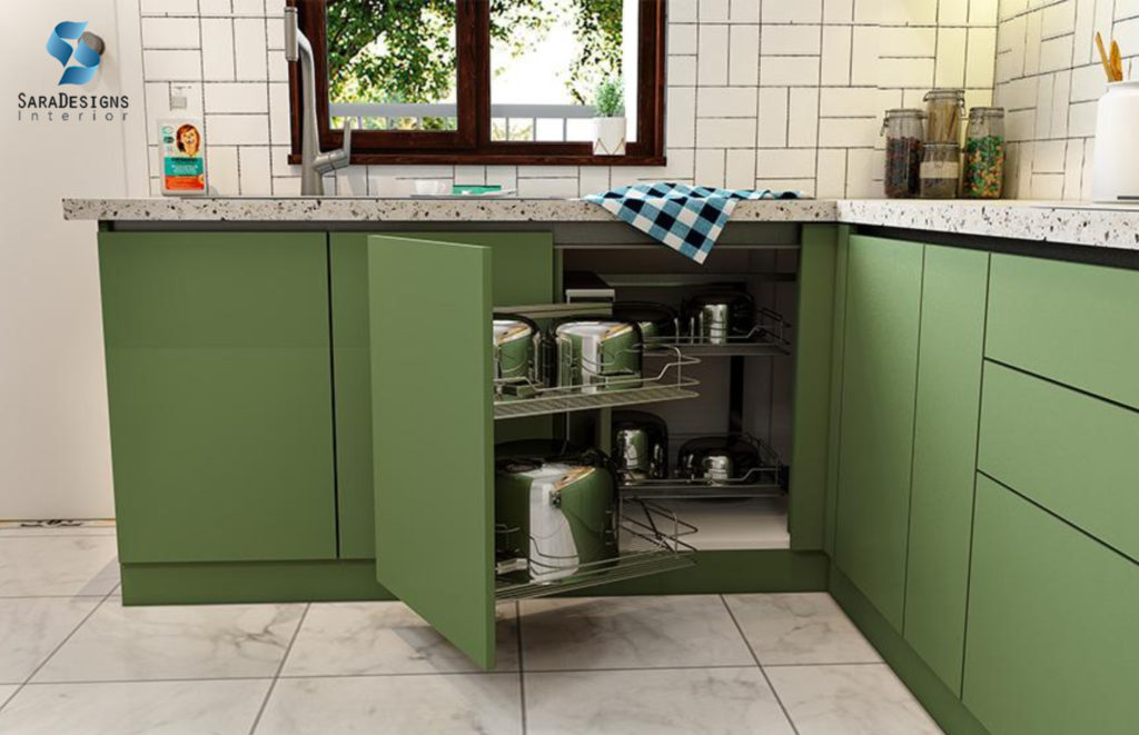 Corner unit for storage in kitchen