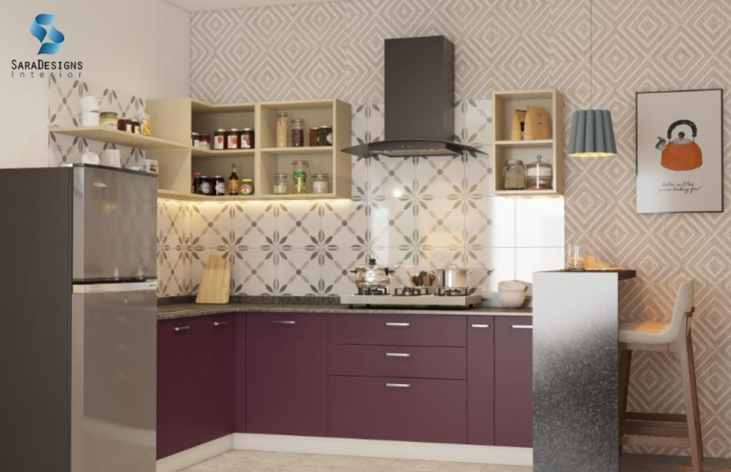 Open shelves and reflecting cabinets to visually expand small kitchen