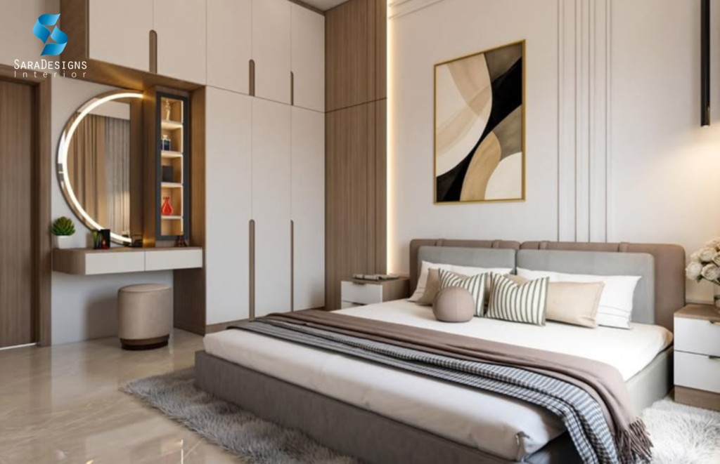 Wardrobe designs for Bedroom in beige brown colour
