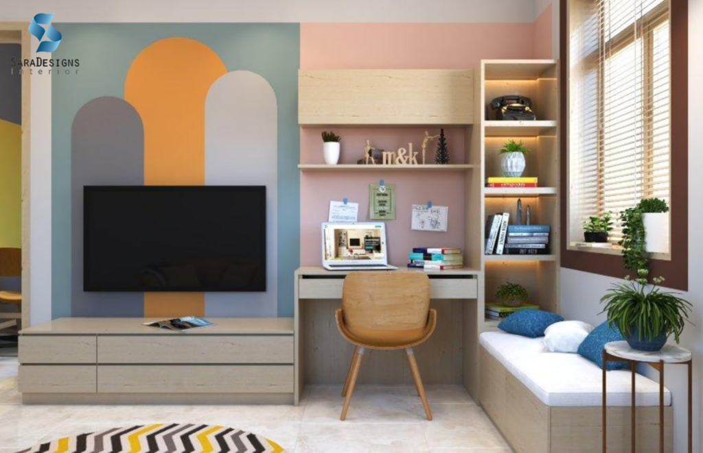Modular Furniture designs for bedroom with study table, TV Unit and bed