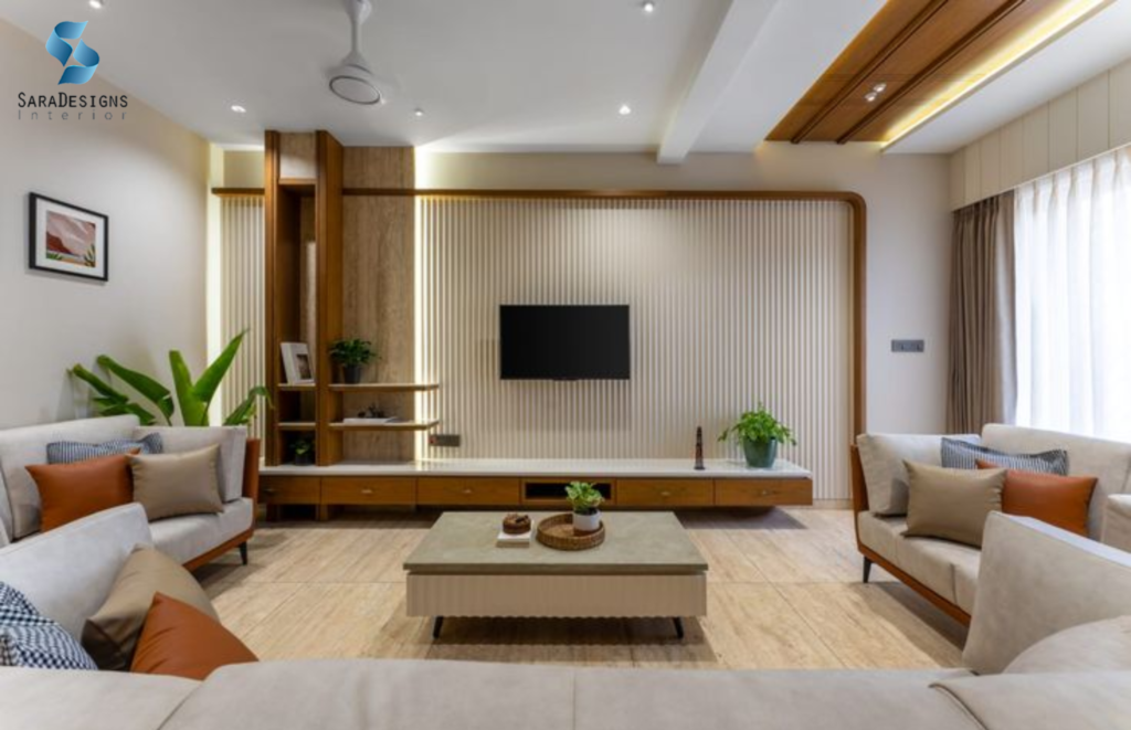 Fluted Panel designs in the Tv unit wall