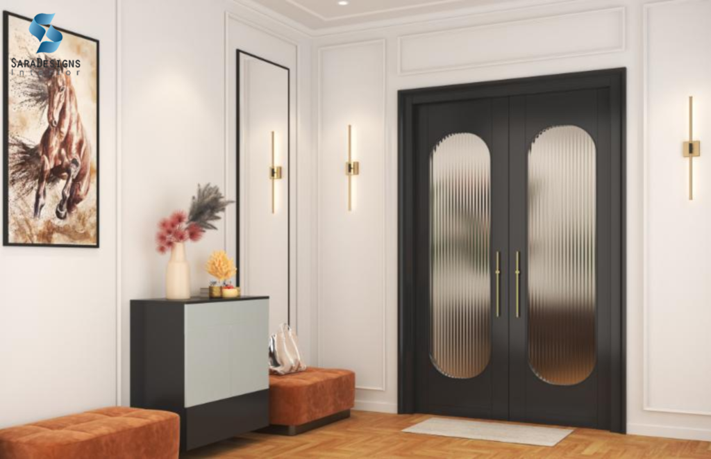 Fluted Glass with Wooden Frame main door designs
