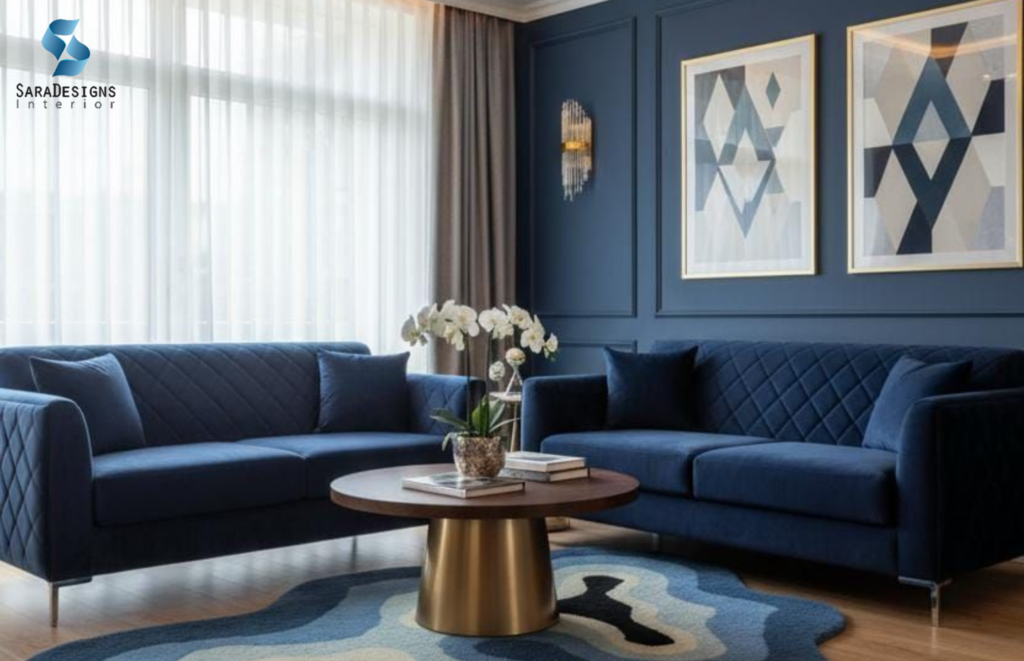 Dark Blue Sofa Designs with dark blue wall