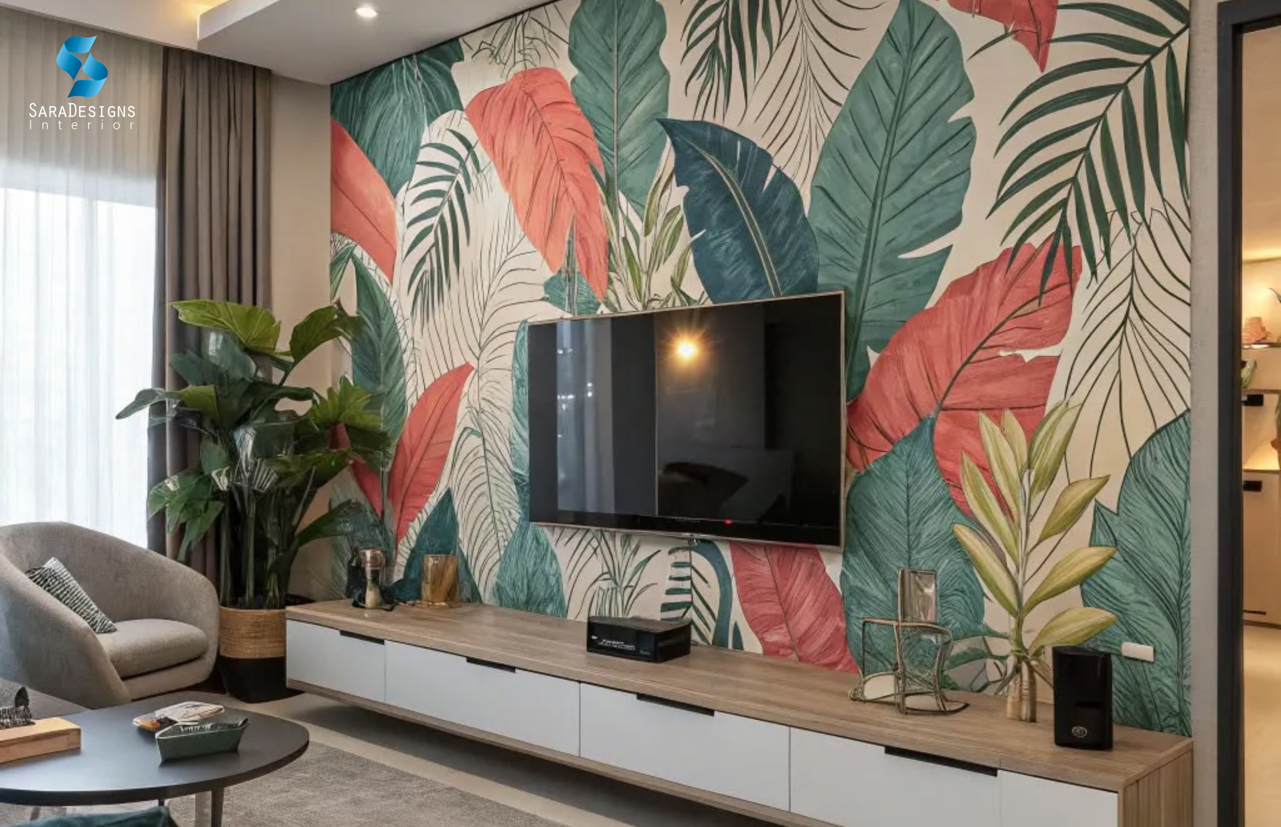 Living Room Tropical Wallpaper Designs