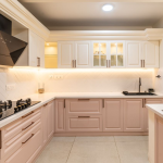 Normal Kitchen Interior design with light colour Cabinets