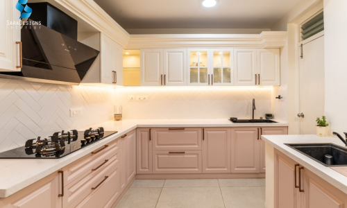 Normal Kitchen Interior design with light colour Cabinets