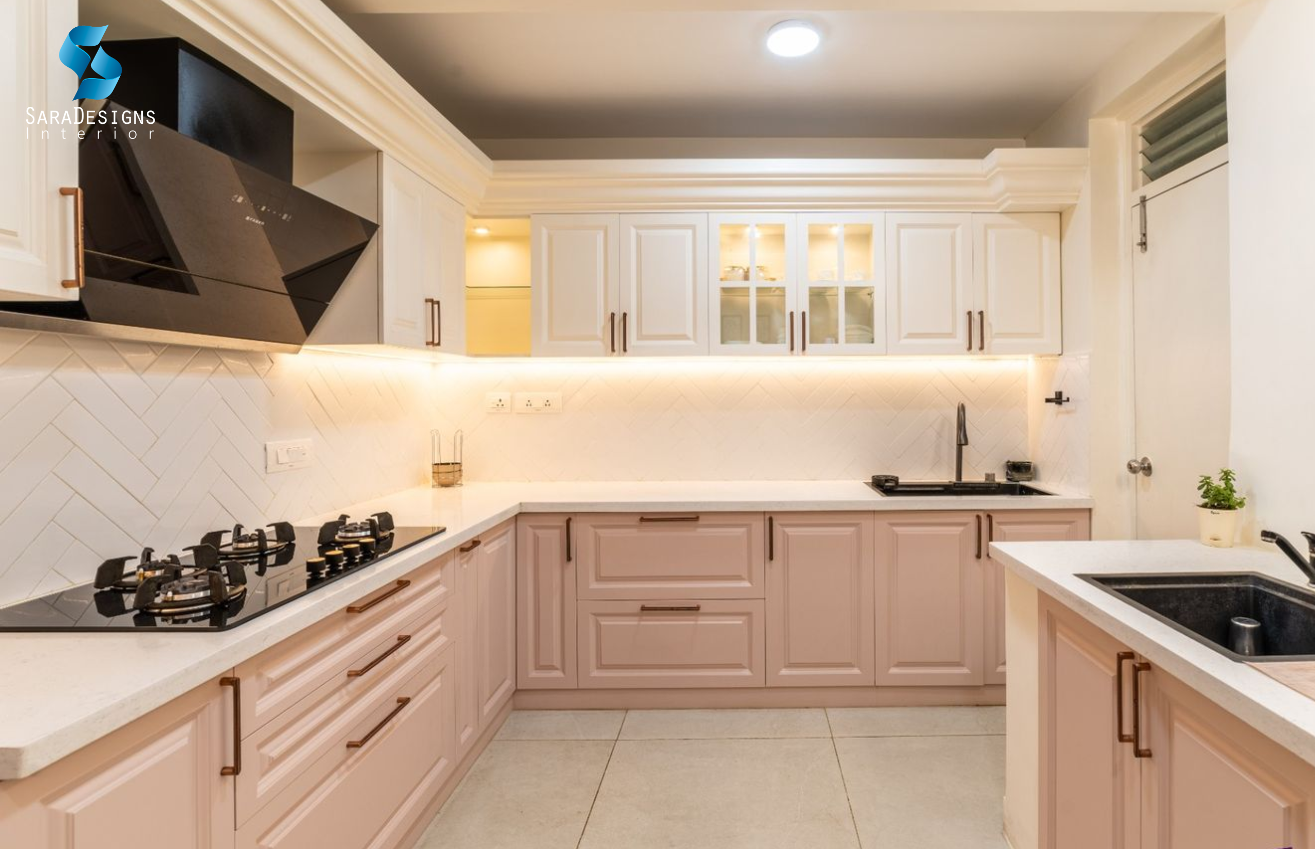 Normal Kitchen Interior design with light colour Cabinets