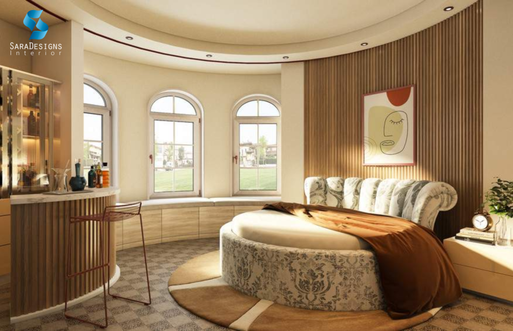 Round shape bed with headboard