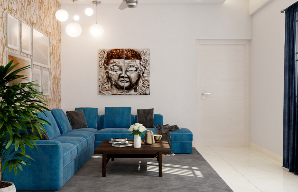 minimalist grey and blue combination for living room