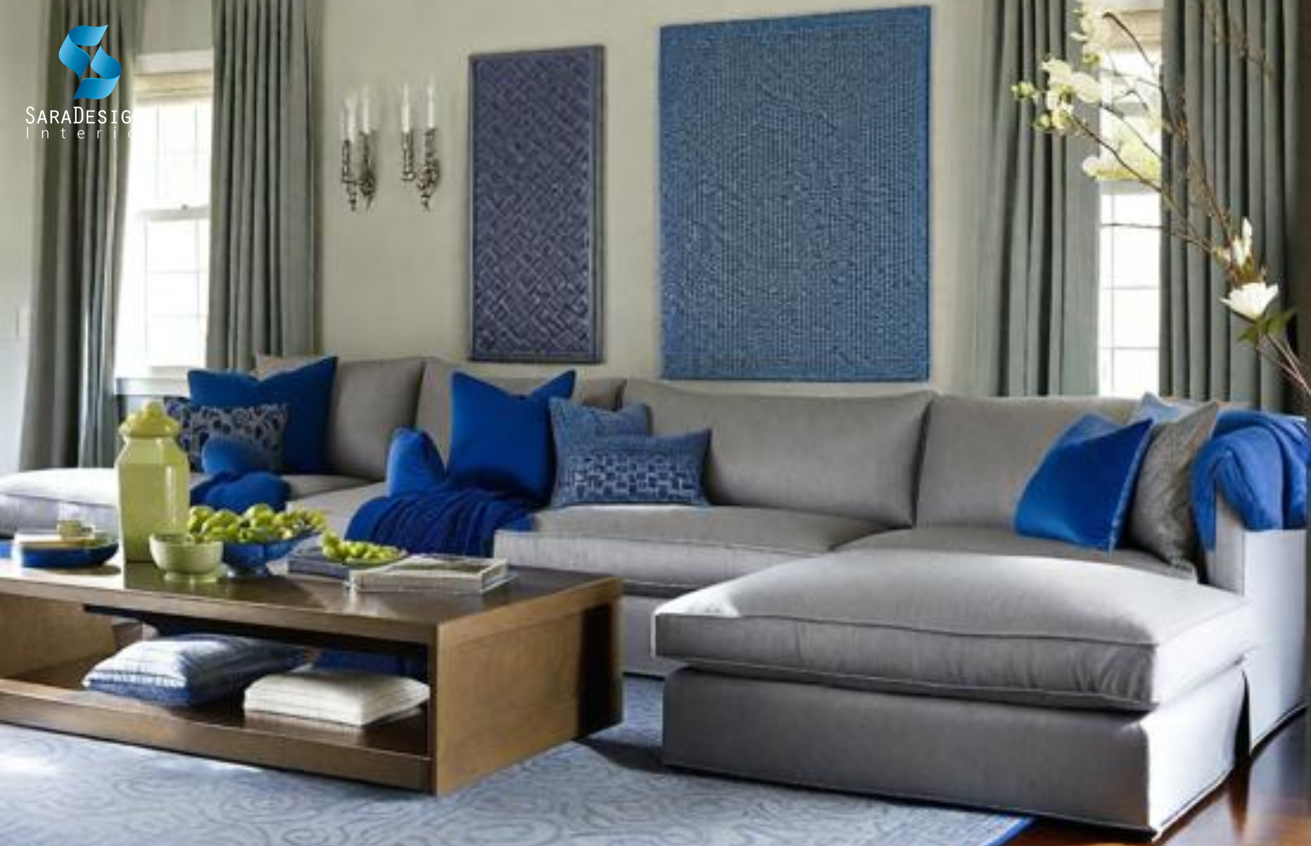Grey and Blue Combination for Living room