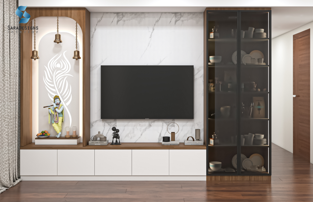 Mandir Design in Living room 3D Visual
