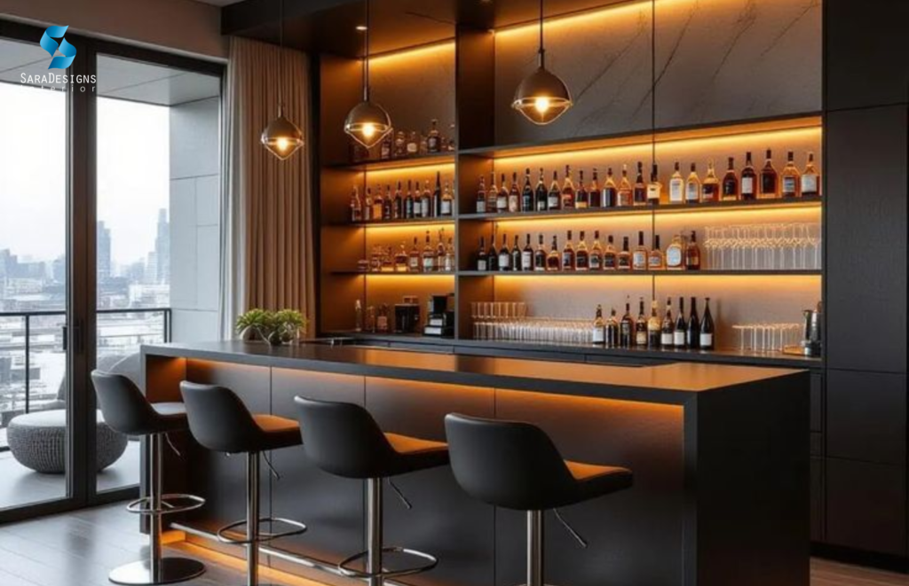 Home Bar area designs with warm lighting