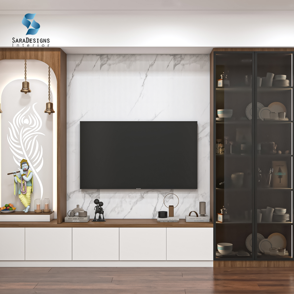 TV Unit with mandir and Crockery Unit