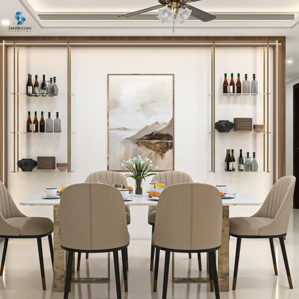 Dinning area with hanging shelves designs at Platinum tower