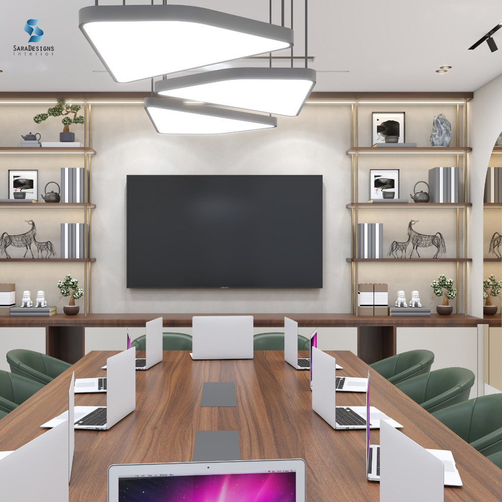 Modern office interior design with a stylish conference room in Gurgaon.